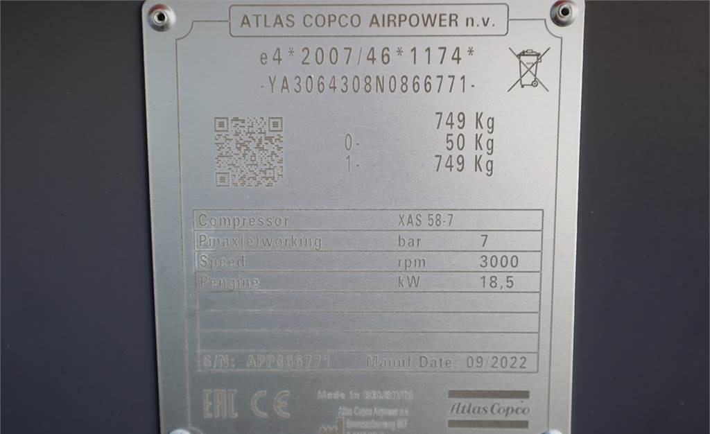 Compresor de aire Atlas Copco XAS 58-7 Valid inspection, *Guarantee! Diesel, Vol: foto 7