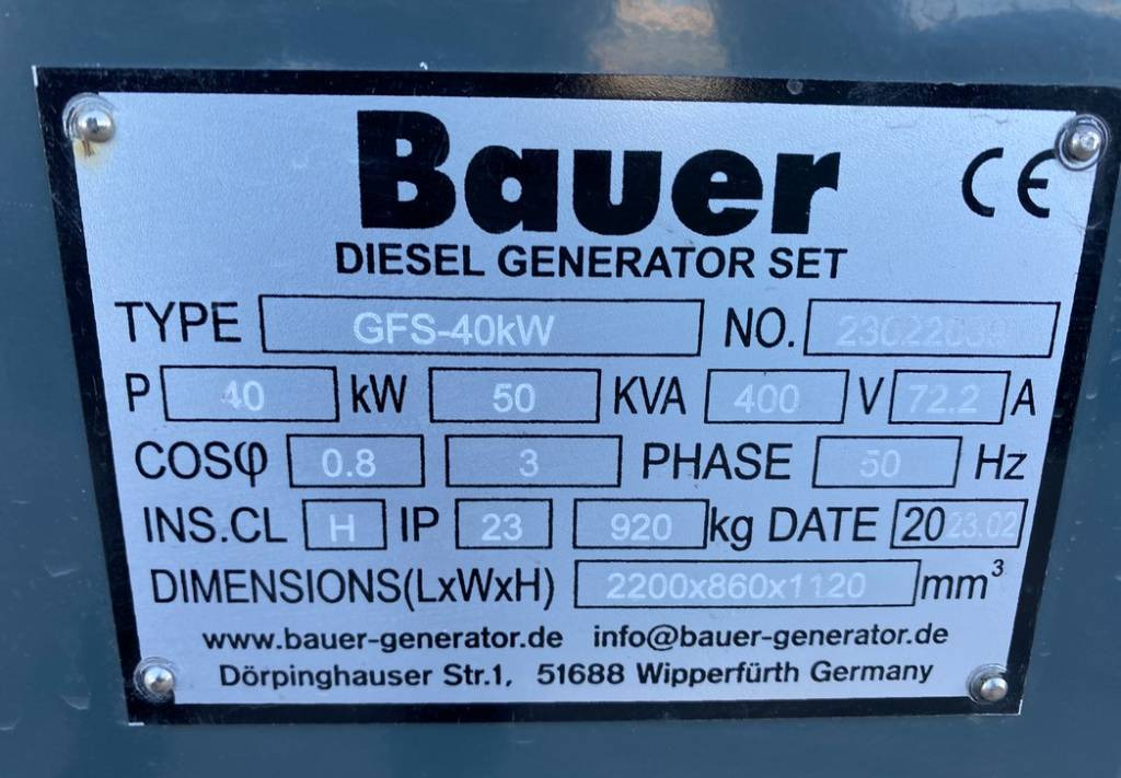 Generador industriale Bauer GFS-40KW ATS 50KVA Diesel Generator 400/230V NEW: foto 10