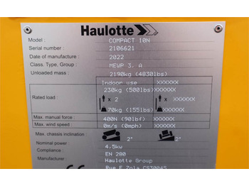 Plataforma de tijeras Haulotte COMPACT 10N Valid Inspection, *Guarantee! 10m Work: foto 5