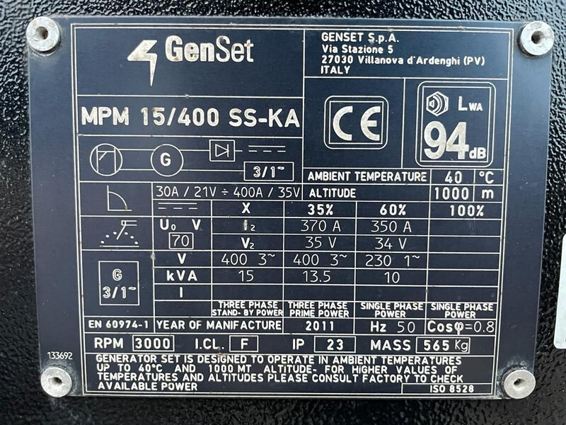 Generador industriale Kubota GenSet MPM 15/400 SS-KA 15 kVA 400 Amp Silent Las generatorset: foto 5