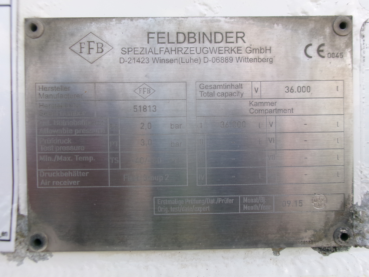 Semirremolque cisterna para transporte de harina Feldbinder Powder tank alu 36 m3 / 1 comp: foto 25