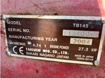 Excavadora de cadenas Takeuchi TB 145 Dismantled. Only spare parts: foto 2 Excavadora de cadenas Takeuchi TB 145 Dismantled. Only spare parts: foto 2