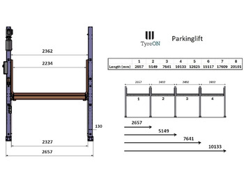Equipo de taller TPL27E-4 car parking lift - electric release of safety locks - no air pressure required - 5 columns - 8 cars: foto 4 Equipo de taller TPL27E-4 car parking lift - electric release of safety locks - no air pressure required - 5 columns - 8 cars: foto 4