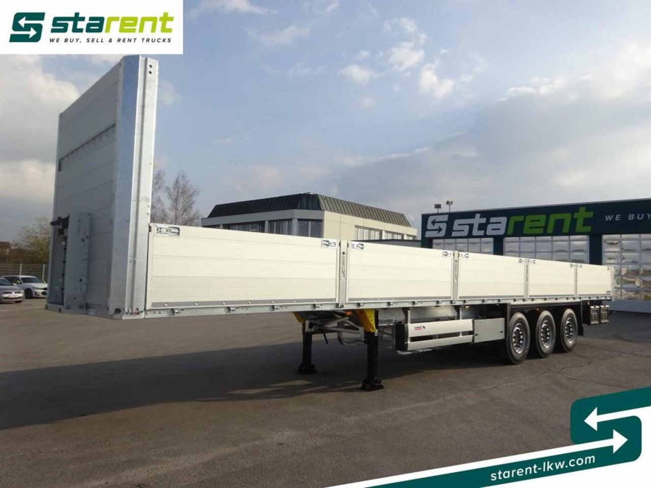 Schmitz Baustofftrailer Liftachse Rungen 80cm Bordwände - Semirremolque plataforma/ Caja abierta: foto 1 Schmitz Baustofftrailer Liftachse Rungen 80cm Bordwände - Semirremolque plataforma/ Caja abierta: foto 1
