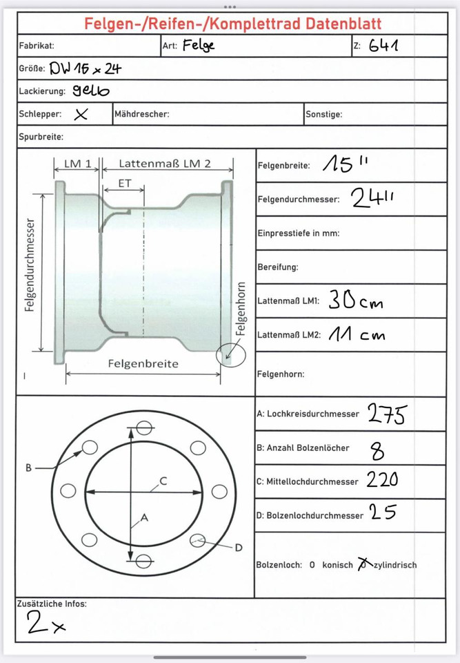 John Deere 15X24 / 8 Loch Felge - Llanta: foto 4 John Deere 15X24 / 8 Loch Felge - Llanta: foto 4