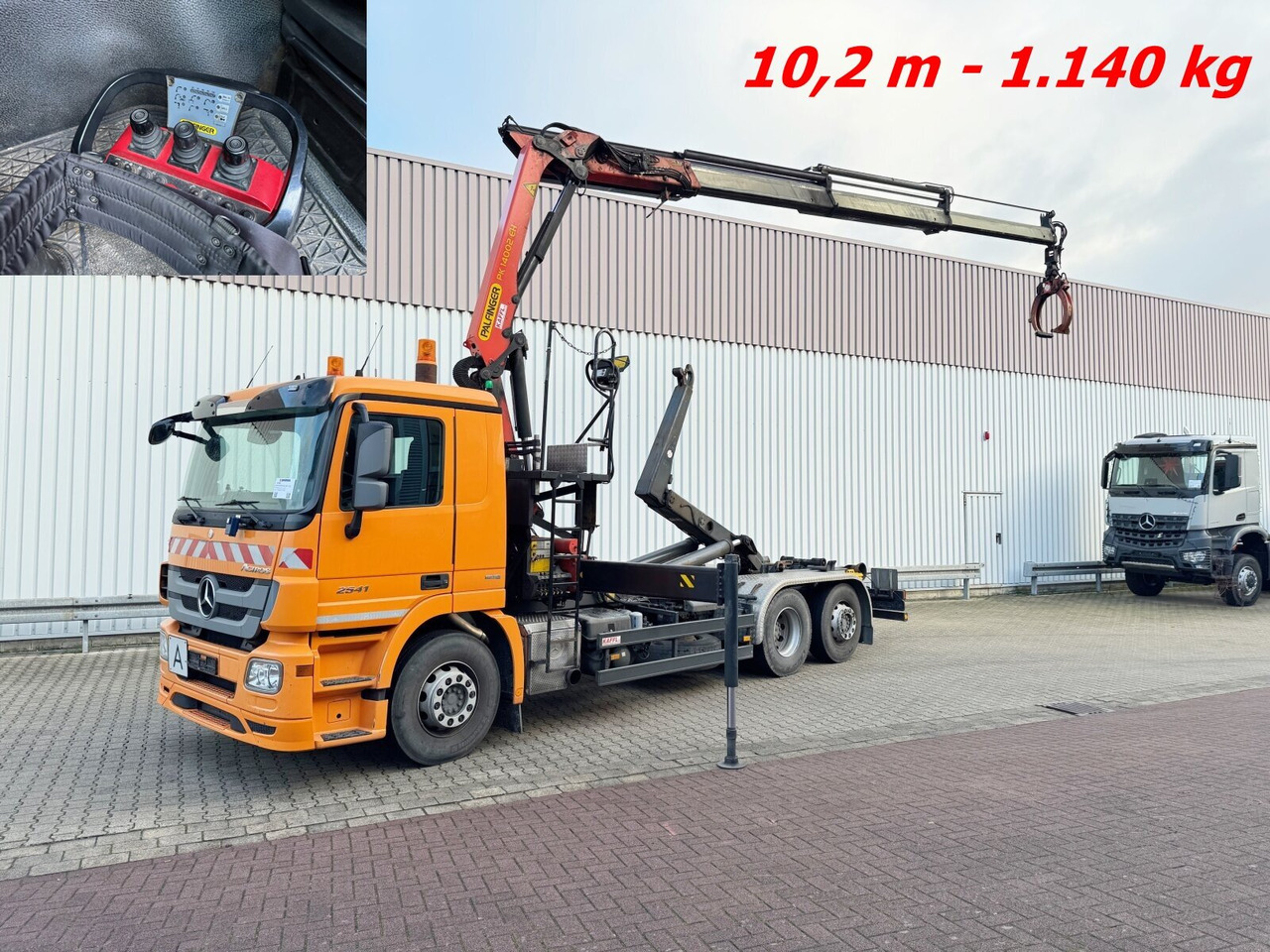 Mercedes-Benz Actros 2541 L 6x2 Actros 2541 L 6x2, Lenkachse, Meiller RK 20.65, Kran Palfinger PK 14002-EH, Funk - Camión multibasculante, Camión grúa: foto 1 Mercedes-Benz Actros 2541 L 6x2 Actros 2541 L 6x2, Lenkachse, Meiller RK 20.65, Kran Palfinger PK 14002-EH, Funk - Camión multibasculante, Camión grúa: foto 1