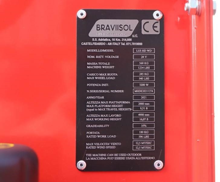 Plataforma articulada Bravi LUI HD WD Leonardo New, Electric, 4.90m Working He: foto 6 Plataforma articulada Bravi LUI HD WD Leonardo New, Electric, 4.90m Working He: foto 6