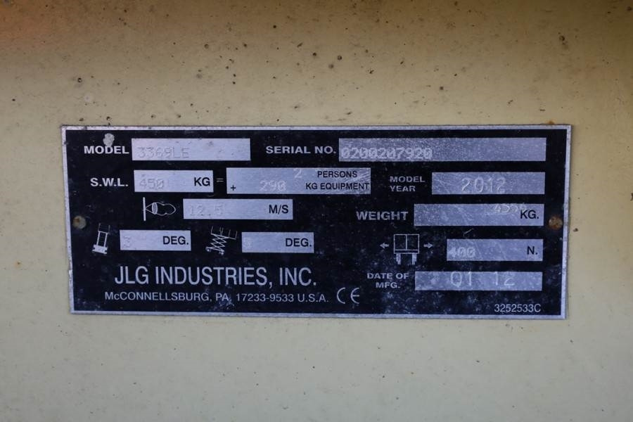 Plataforma de tijeras JLG 3369LE Electric, 12m Working Height, 450kg Capacit: foto 7