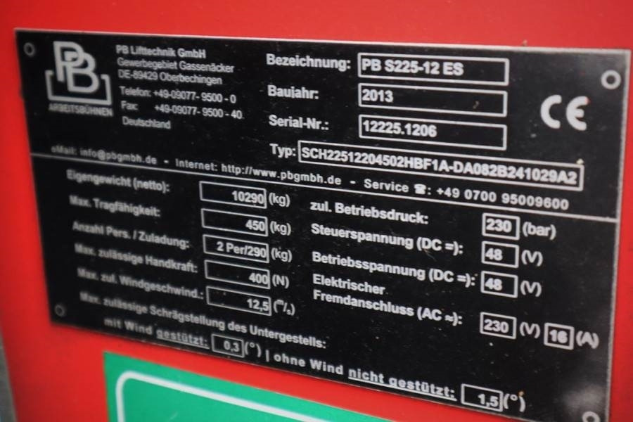 Plataforma de tijeras PB LIFT S225-12ES Electric, 4x2 Drive, 22.5m Working: foto 6