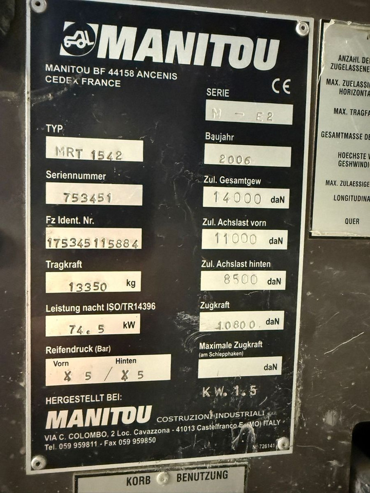 Manitou MRT 1542 M, Korb, Schaufel, Gabeln - Cargadora de ruedas: foto 4 Manitou MRT 1542 M, Korb, Schaufel, Gabeln - Cargadora de ruedas: foto 4