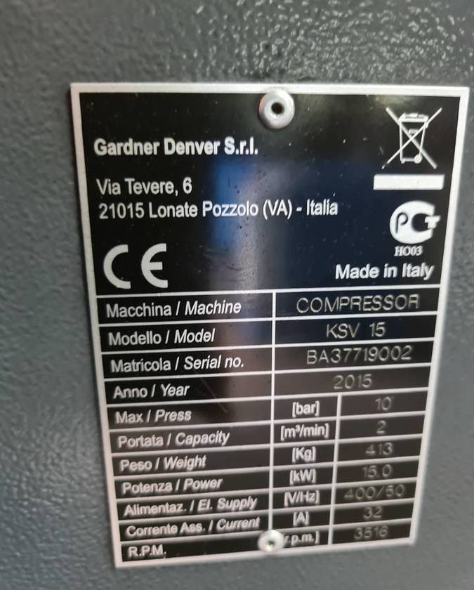 Kompresor śrubowy BOTTARINI KSV 15, 15 kw, 2015r - Compresor de aire: foto 5 Kompresor śrubowy BOTTARINI KSV 15, 15 kw, 2015r - Compresor de aire: foto 5