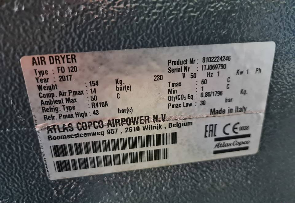 OSUSZACZ ZIĘBNICZY ATLAS COPCO FD 120 7,2m3 - Compresor de aire: foto 3 OSUSZACZ ZIĘBNICZY ATLAS COPCO FD 120 7,2m3 - Compresor de aire: foto 3