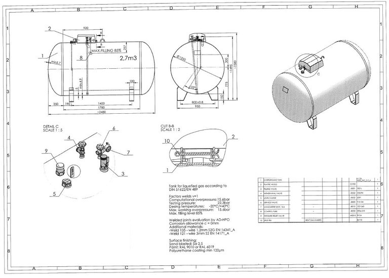 De Visser Propaan/Butaan LPG tank 2700 L (1,35 ton) Gastank, Gas, Gaz, LPG, GPL, Propane, Butane Ø 1250 including tank fittings - Depósito de combustible: foto 3 De Visser Propaan/Butaan LPG tank 2700 L (1,35 ton) Gastank, Gas, Gaz, LPG, GPL, Propane, Butane Ø 1250 including tank fittings - Depósito de combustible: foto 3