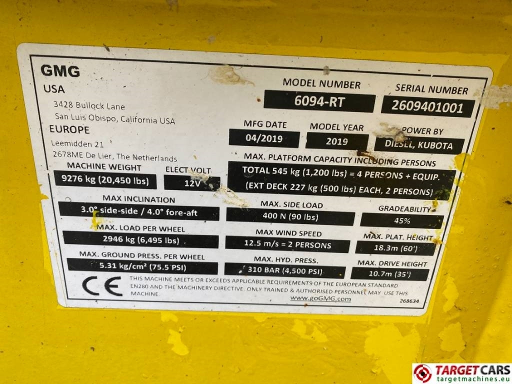 Plataforma de tijeras GMG 6094RT Diesel 4x4 Scissor Work Lift 2020cm: foto 10