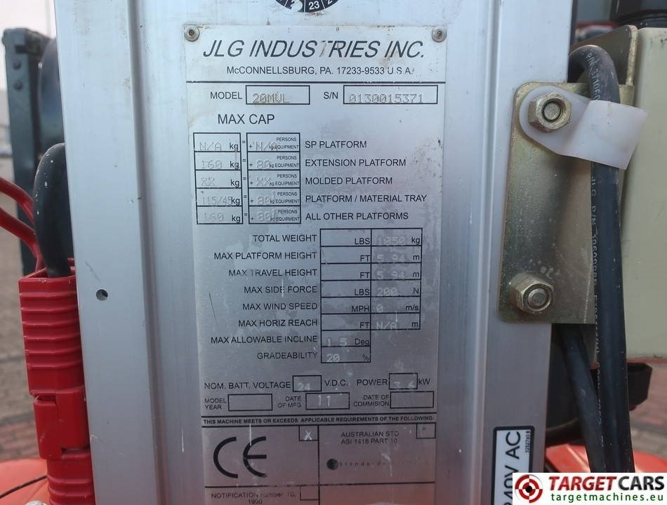 Leasing de JLG 20MVL Electric Vertical Mast Work Lift 794cm  JLG 20MVL Electric Vertical Mast Work Lift 794cm: foto 10