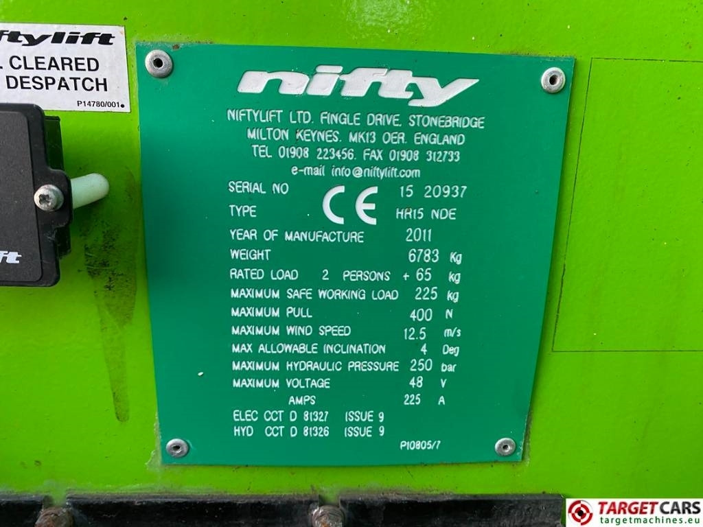Plataforma articulada Niftylift HR15NDE HyBrid Articulated Boom Work Lift 1550cm: foto 10