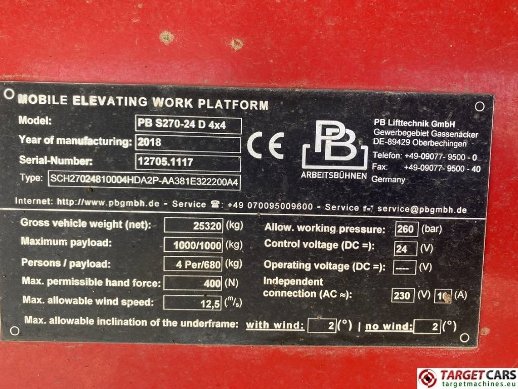 Plataforma de tijeras PB Lifttechnik S270-24 D Scissor 4x4 Diesel Work Lift 2725cm: foto 10