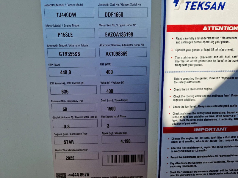 Doosan Teksan TJ440DW generator 440kVA Doosan 8-cilinder UNUSED - Generador industriale: foto 5 Doosan Teksan TJ440DW generator 440kVA Doosan 8-cilinder UNUSED - Generador industriale: foto 5