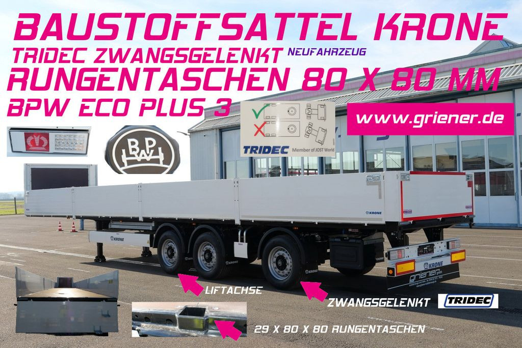 Krone SDP 27/BAUSTOFF/TRIDEC/BPW/RUNGENTASCHEN LIFT  - Semirremolque plataforma/ Caja abierta: foto 1 Krone SDP 27/BAUSTOFF/TRIDEC/BPW/RUNGENTASCHEN LIFT  - Semirremolque plataforma/ Caja abierta: foto 1