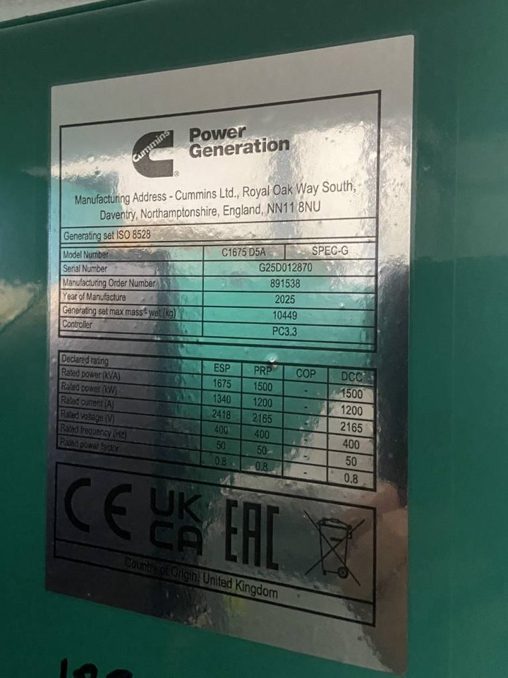 Leasing de Cummins C1675D5A - 1.675 kVA Generator - DPX-18534-O  Cummins C1675D5A - 1.675 kVA Generator - DPX-18534-O: foto 6