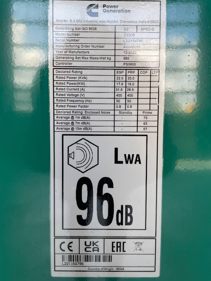 Generador industriale Cummins C22D5 - 22 kVA Surplus genset - DPX-18501: foto 6