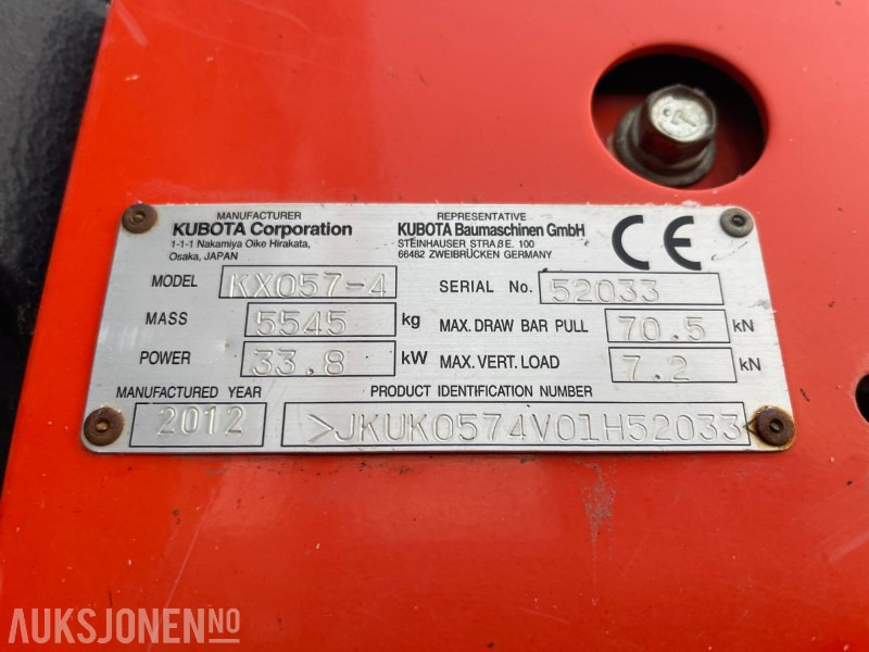 Miniexcavadora 2012 Kubota KX057-4 Gravemaskin med tiltrotator, tre skuffer, kun 4408 timer: foto 19 Miniexcavadora 2012 Kubota KX057-4 Gravemaskin med tiltrotator, tre skuffer, kun 4408 timer: foto 19