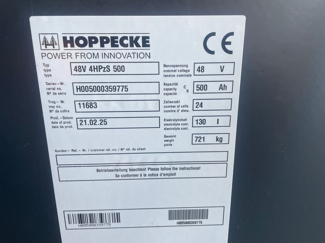 Hoppecke 48V 4 HPzS 500 - Acumulador para Equipo de manutención: foto 2 Hoppecke 48V 4 HPzS 500 - Acumulador para Equipo de manutención: foto 2