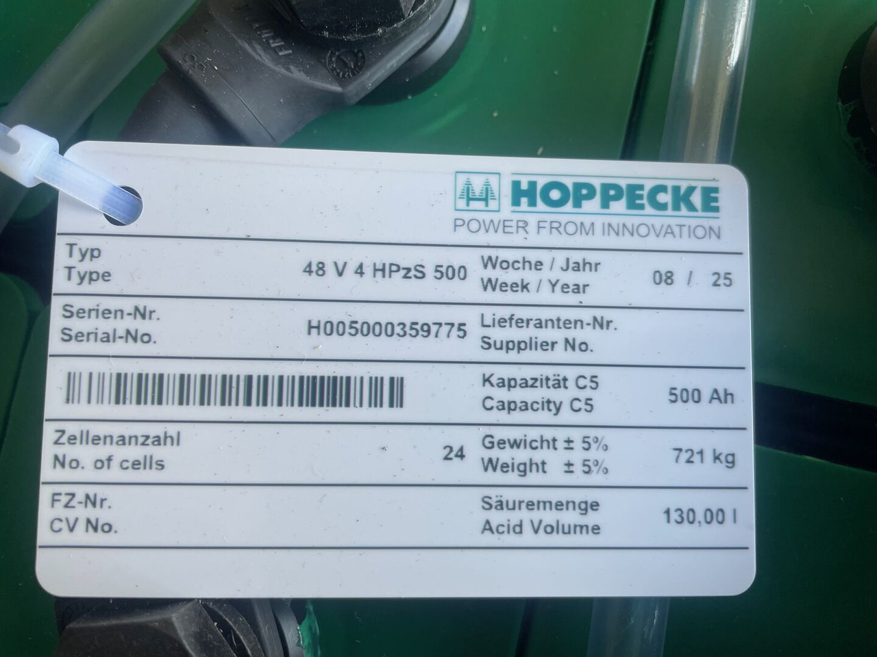 Hoppecke 48V 4 HPzS 500 - Acumulador para Equipo de manutención: foto 5 Hoppecke 48V 4 HPzS 500 - Acumulador para Equipo de manutención: foto 5
