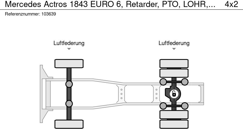 Cabeza tractora Mercedes-Benz Actros 1843 EURO 6, Retarder, PTO, LOHR, Standairco: foto 14
