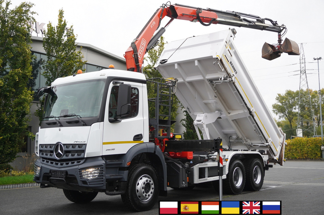 MERCEDES-BENZ Arocs 2636 6x4 / Fassi F175 / 7.7 t / 10 m / 2-side tipper / Bortmatic - Camión grúa: foto 1 MERCEDES-BENZ Arocs 2636 6x4 / Fassi F175 / 7.7 t / 10 m / 2-side tipper / Bortmatic - Camión grúa: foto 1