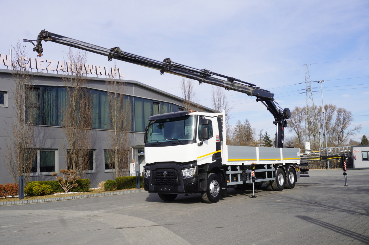 RENAULT C430 / HIAB 244 EP-5 HIDUO crane 8400 kg 15 m / Platform with stanchions - Remolque forestal: foto 1 RENAULT C430 / HIAB 244 EP-5 HIDUO crane 8400 kg 15 m / Platform with stanchions - Remolque forestal: foto 1