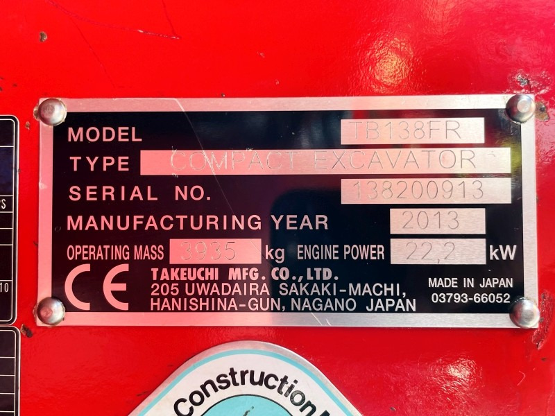 Takeuchi TB138FR (3775) - Miniexcavadora: foto 3 Takeuchi TB138FR (3775) - Miniexcavadora: foto 3