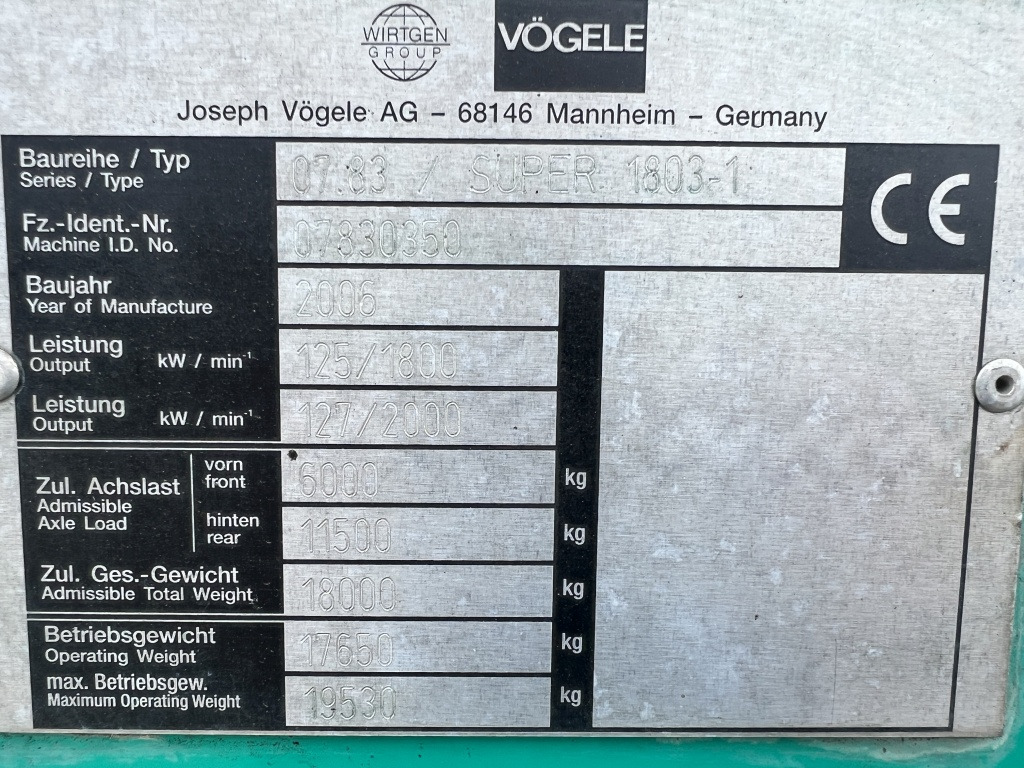 Pavimentadora de asfalto Vögele Super 1803-1 (111555): foto 7 Pavimentadora de asfalto Vögele Super 1803-1 (111555): foto 7