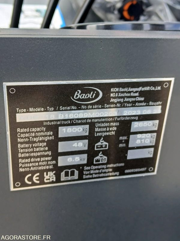 Chariot élévateur Baoli KBET18 Electrique 4350 NEUF - Carretilla elevadora eléctrica: foto 5 Chariot élévateur Baoli KBET18 Electrique 4350 NEUF - Carretilla elevadora eléctrica: foto 5