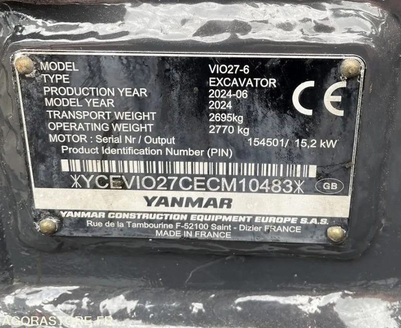 Minipelle yanmar vio27-6 - 2024 - 809 heures + 3 godets - Excavadora: foto 5 Minipelle yanmar vio27-6 - 2024 - 809 heures + 3 godets - Excavadora: foto 5