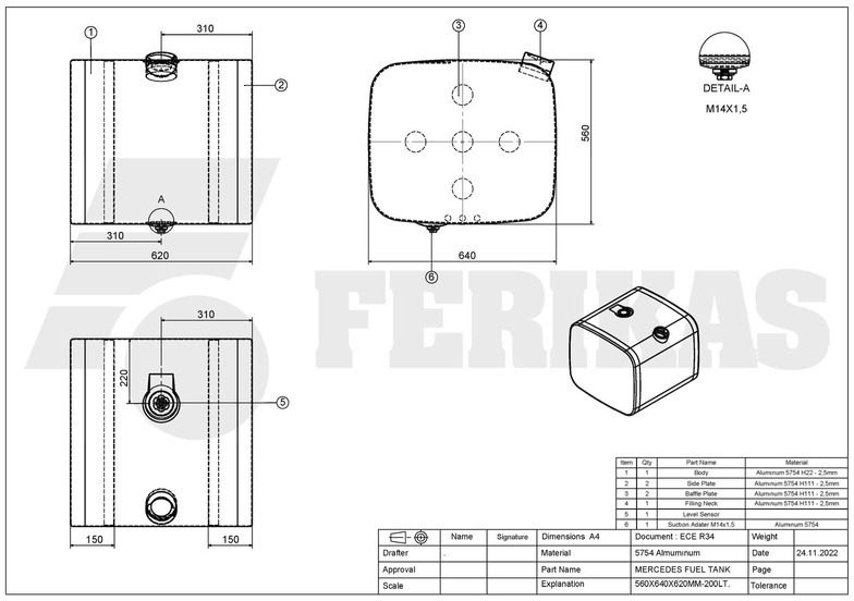 Depósito de combustible para Camión nuevo Mercedes-Benz New aluminum fuel tank 200L: foto 8 Depósito de combustible para Camión nuevo Mercedes-Benz New aluminum fuel tank 200L: foto 8