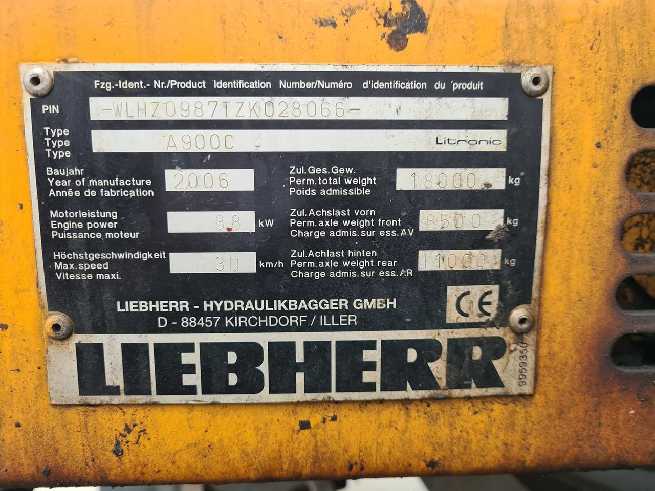 Excavadora de ruedas LIEBHERR - A900C - WHEELED EXCAVATOR - 2006: foto 18