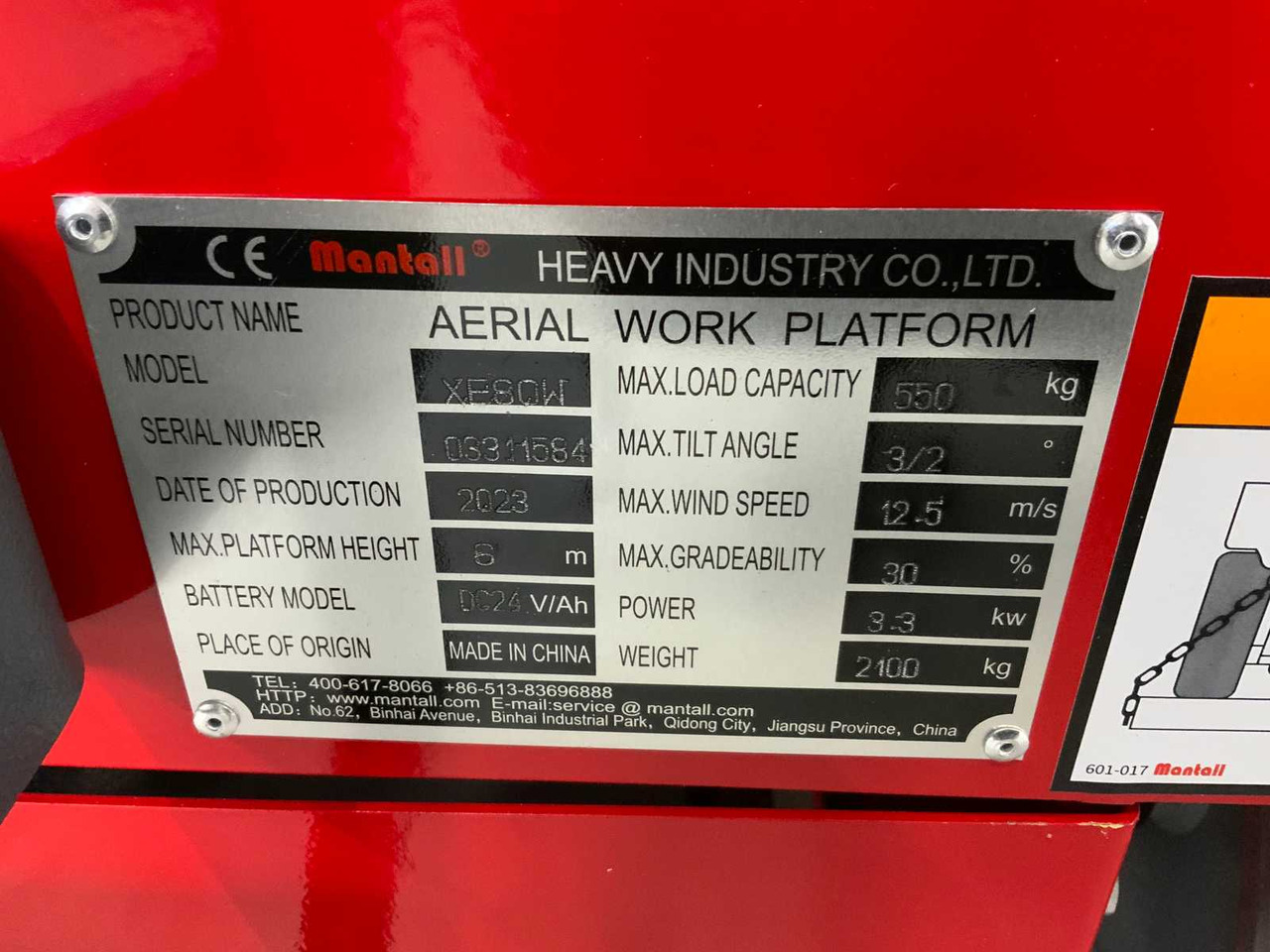Plataforma elevadora MANTALL - XE80W - SCISSOR LIFT AERIAL PLATFORM 8M: foto 11