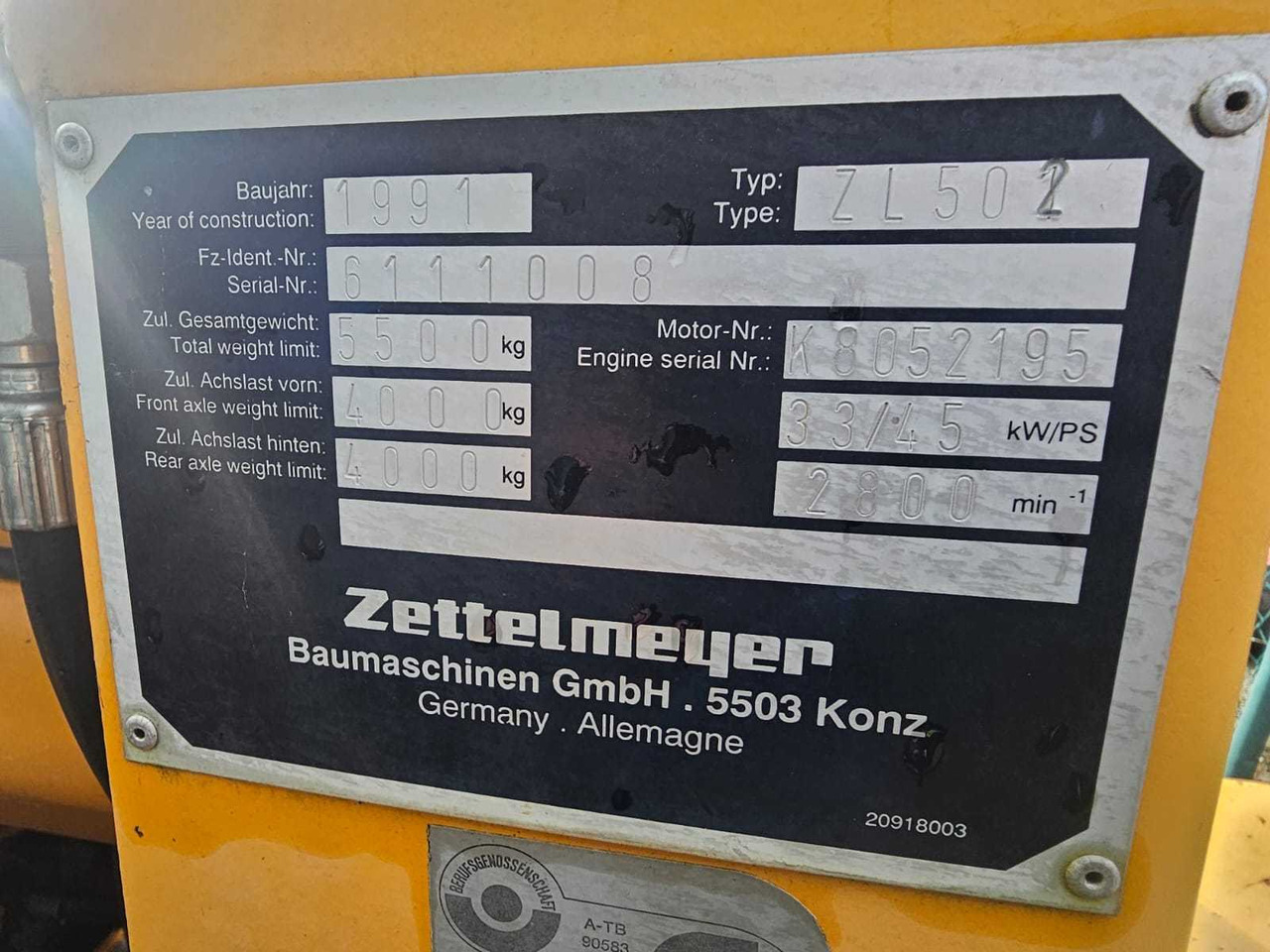 ZETTELMEYER - ZL 502 - LOADER - 1991 - Cargadora de ruedas: foto 4 ZETTELMEYER - ZL 502 - LOADER - 1991 - Cargadora de ruedas: foto 4