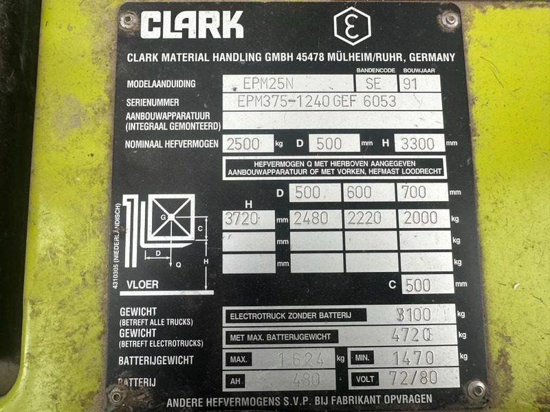 Clark EPM25N 2.5 ton Duplex Sideshift Elektra Heftruck - Carretilla elevadora eléctrica: foto 4 Clark EPM25N 2.5 ton Duplex Sideshift Elektra Heftruck - Carretilla elevadora eléctrica: foto 4