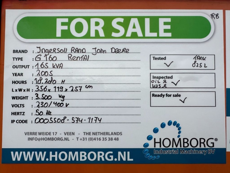 Generador industriale Ingersoll Rand G160 John Deere Leroy Somer 165 kVA Silent Rental generatorset: foto 17 Generador industriale Ingersoll Rand G160 John Deere Leroy Somer 165 kVA Silent Rental generatorset: foto 17