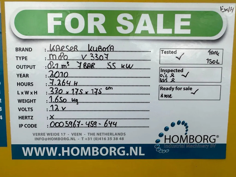 Compresor de aire Kaeser M80 Kubota 8.1 m3 / min 7 Bar 55 kW Mobiele Silent Diesel Compressor: foto 20