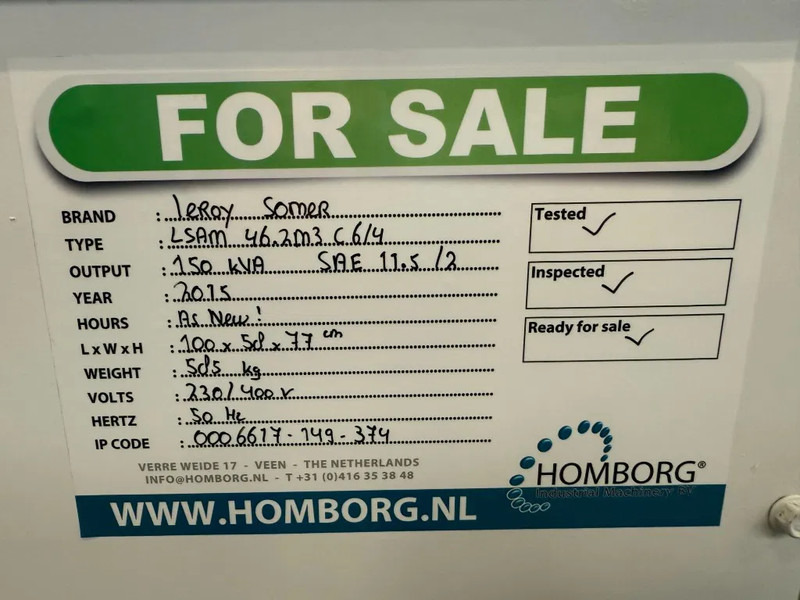 Generador industriale Leroy Somer LSAM 46.2M3 C 6/4 Generatordeel 150 kVA Alternator New overstock !: foto 11 Generador industriale Leroy Somer LSAM 46.2M3 C 6/4 Generatordeel 150 kVA Alternator New overstock !: foto 11