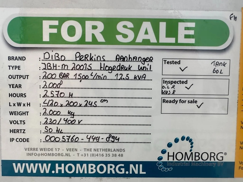 Hidrolimpiadora Perkins DIBO IBH-M 20015 Hogedruk unit 200 Bar 15 L / min Mobiele Aanhanger 12.5 kVA aggregaat: foto 19 Hidrolimpiadora Perkins DIBO IBH-M 20015 Hogedruk unit 200 Bar 15 L / min Mobiele Aanhanger 12.5 kVA aggregaat: foto 19