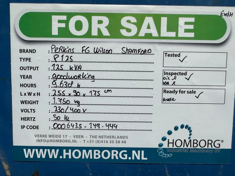 Generador industriale Perkins FG Wilson Stamford 125 kVA generatorset: foto 14