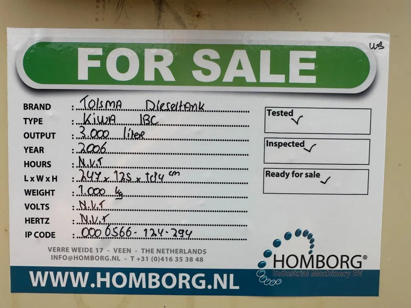 Tanque de almacenamiento Tolsma Kiwa IBC 3000 liter Dieseltank Milieutank: foto 12