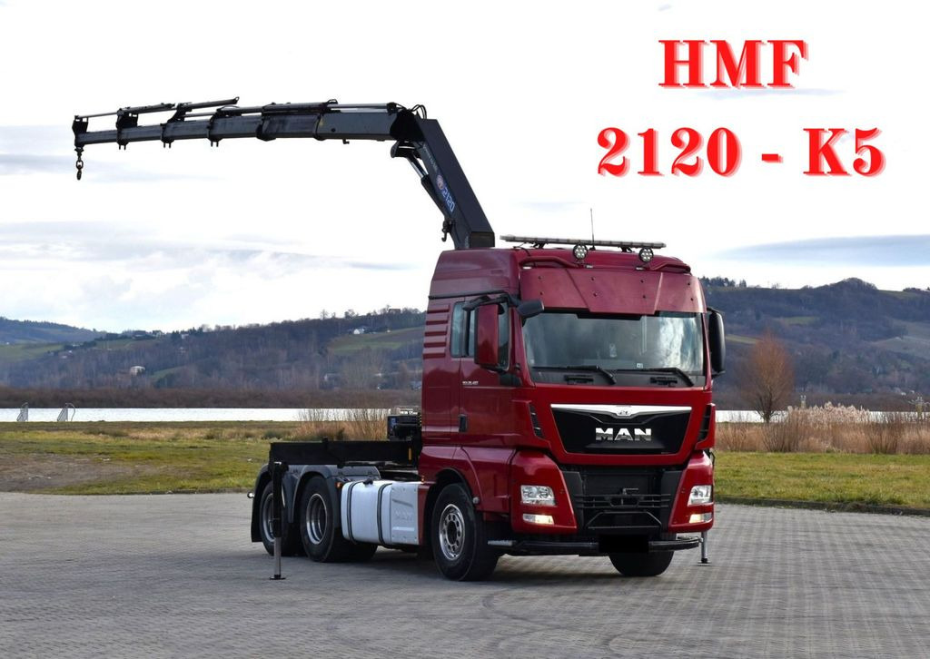 MAN TGX 28.480 Sattelzugmaschine + HMF 2120 K5/FUNK MAN TGX 28.480 Sattelzugmaschine + HMF 2120 K5/FUNK - Cabeza tractora: foto 1 MAN TGX 28.480 Sattelzugmaschine + HMF 2120 K5/FUNK MAN TGX 28.480 Sattelzugmaschine + HMF 2120 K5/FUNK - Cabeza tractora: foto 1
