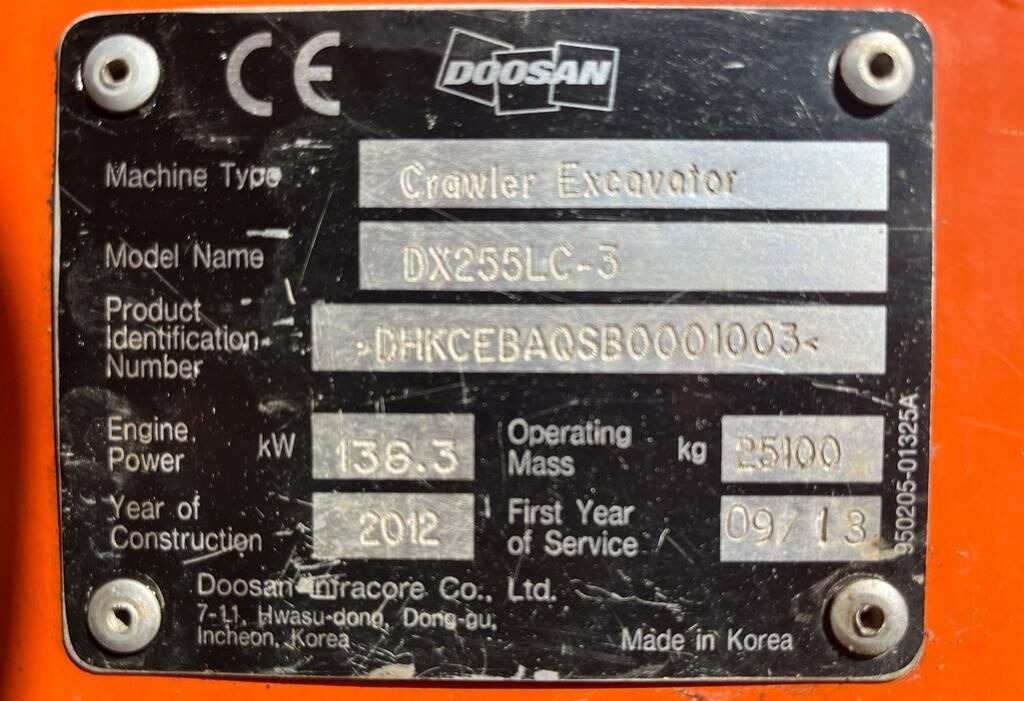 Excavadora de cadenas Doosan DX255LC-3: foto 11
