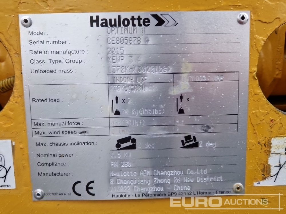 Plataforma elevadora 2015 Haulotte Optimum 8: foto 22