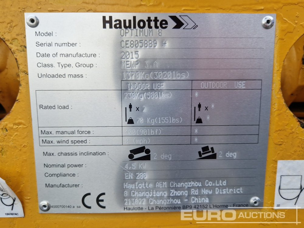 Plataforma elevadora 2015 Haulotte Optimum 8: foto 22 Plataforma elevadora 2015 Haulotte Optimum 8: foto 22